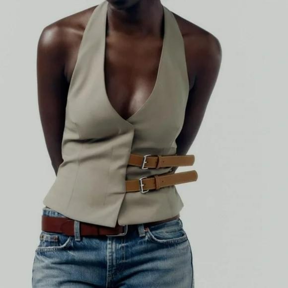 ZARA BELTED HALTER VEST - Picture 1 of 9
